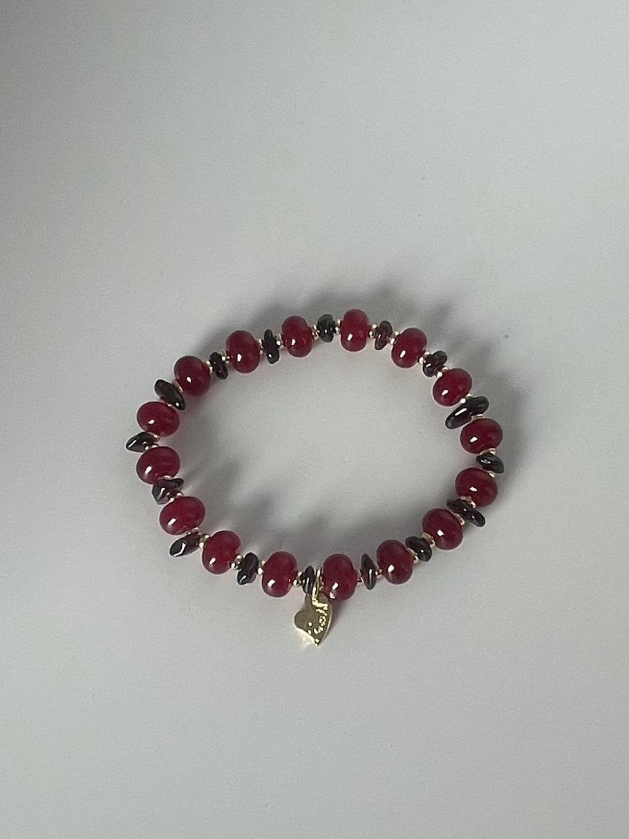 Stretch armband bordeaux/zwart plus bedel