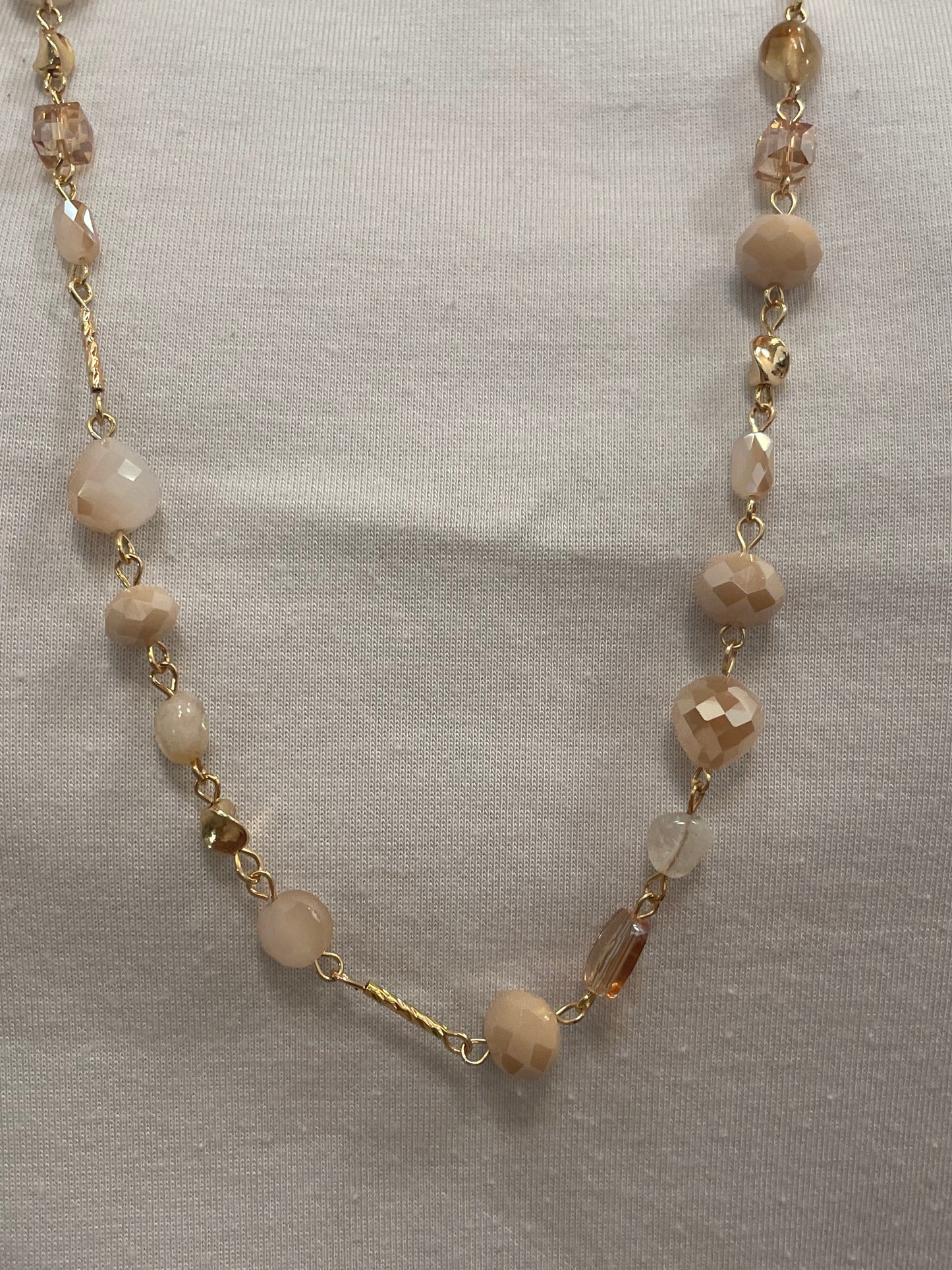 Ketting goud/creme/beige schakels lang