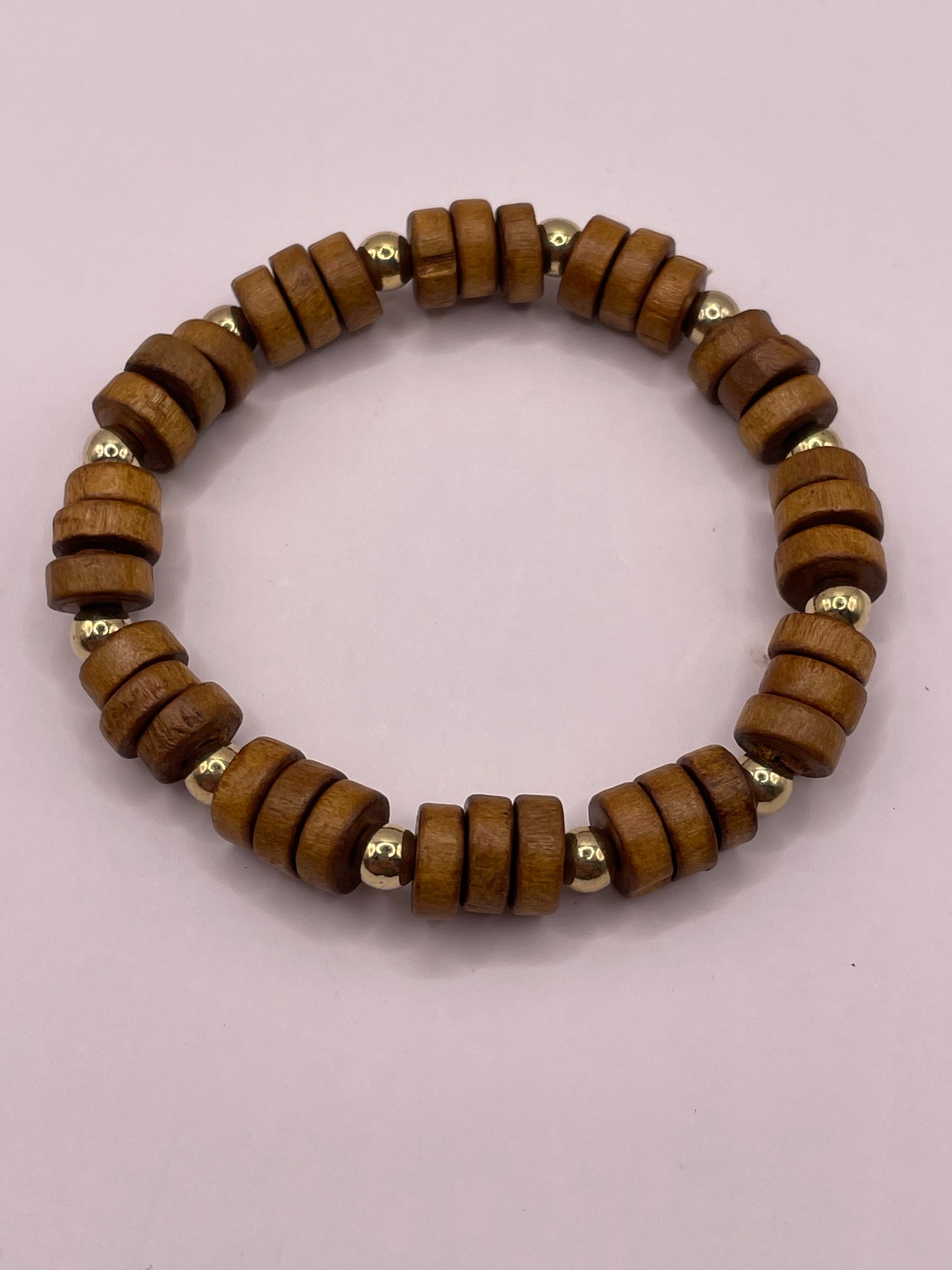 Stretch armband wood bruin/gold