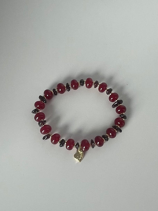 Stretch armband bordeaux/zwart plus bedel