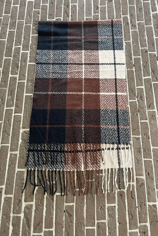 Winter / Sjaal ruit bruin/creme/zwart xl 1.92 x 60 cm Exl. kwastjes heerlijk zacht