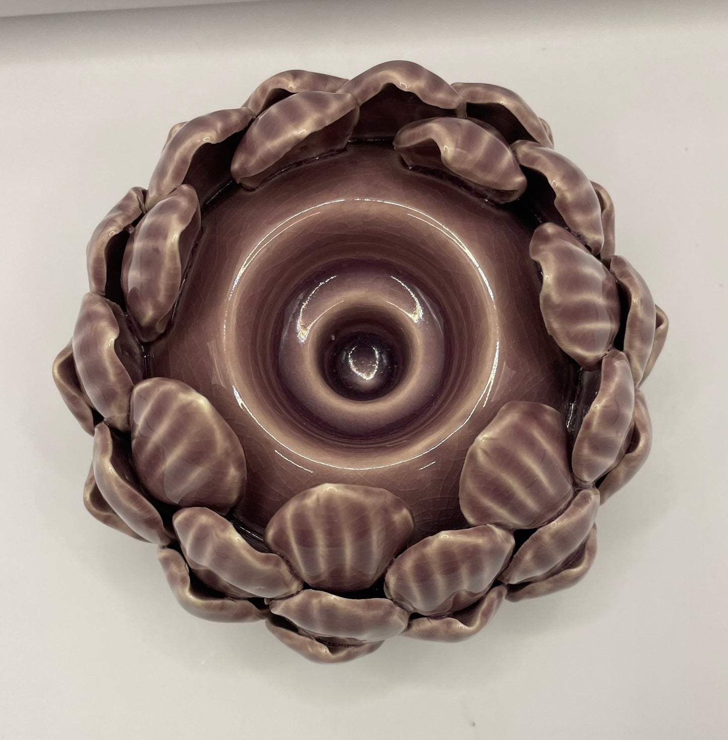 Waxine/kaarshouder keramiek floral lila 13 x9 cm