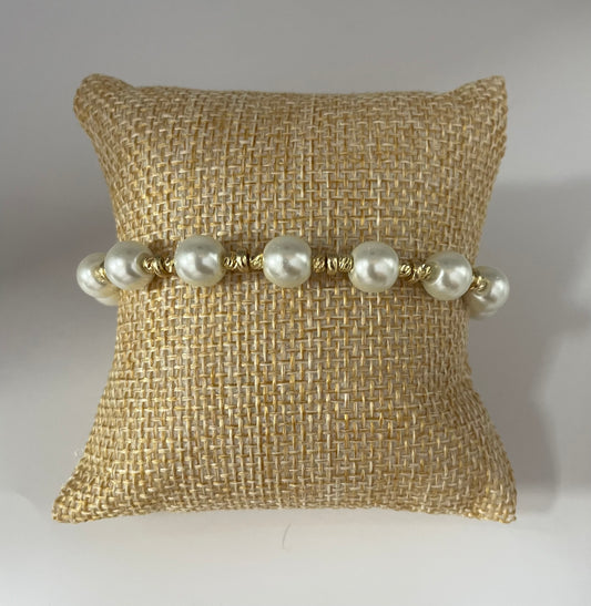 Stretch armband parel/goud