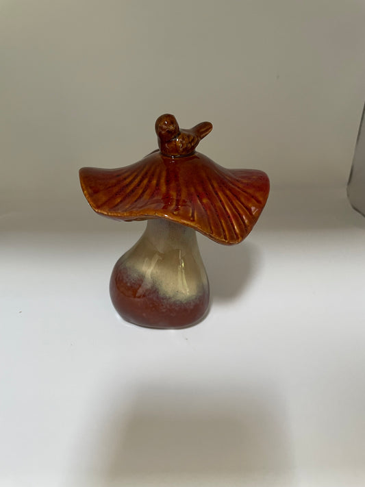 Deco paddestoel/vogel 12 x 10 cm