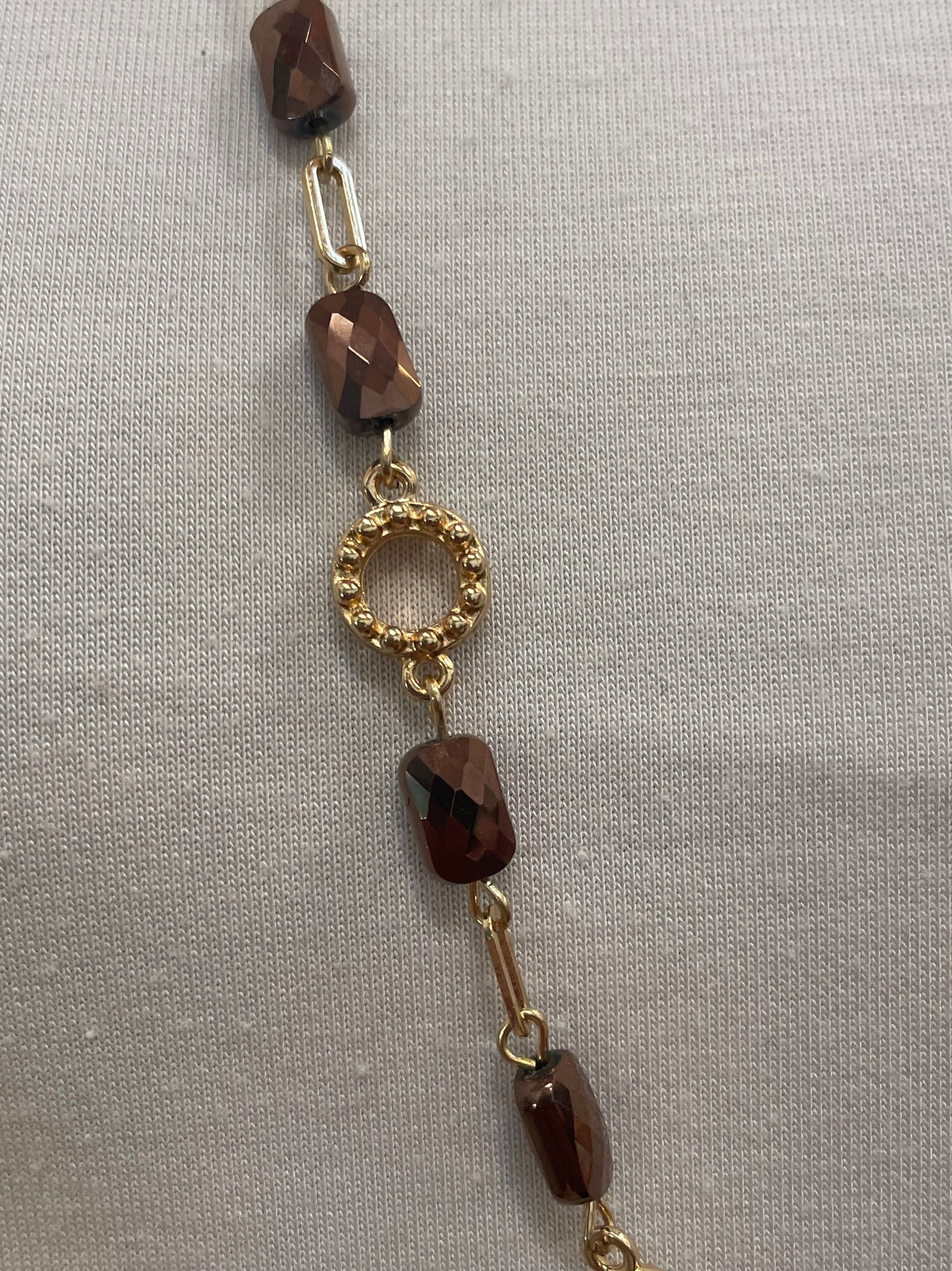 Ketting lang goud/schakel/steen bruin