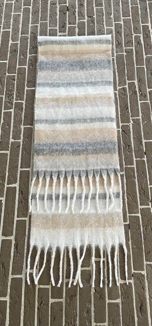 Winter / sjaal streep beige/grijs/creme 1.84 x  34 heerlijk zacht