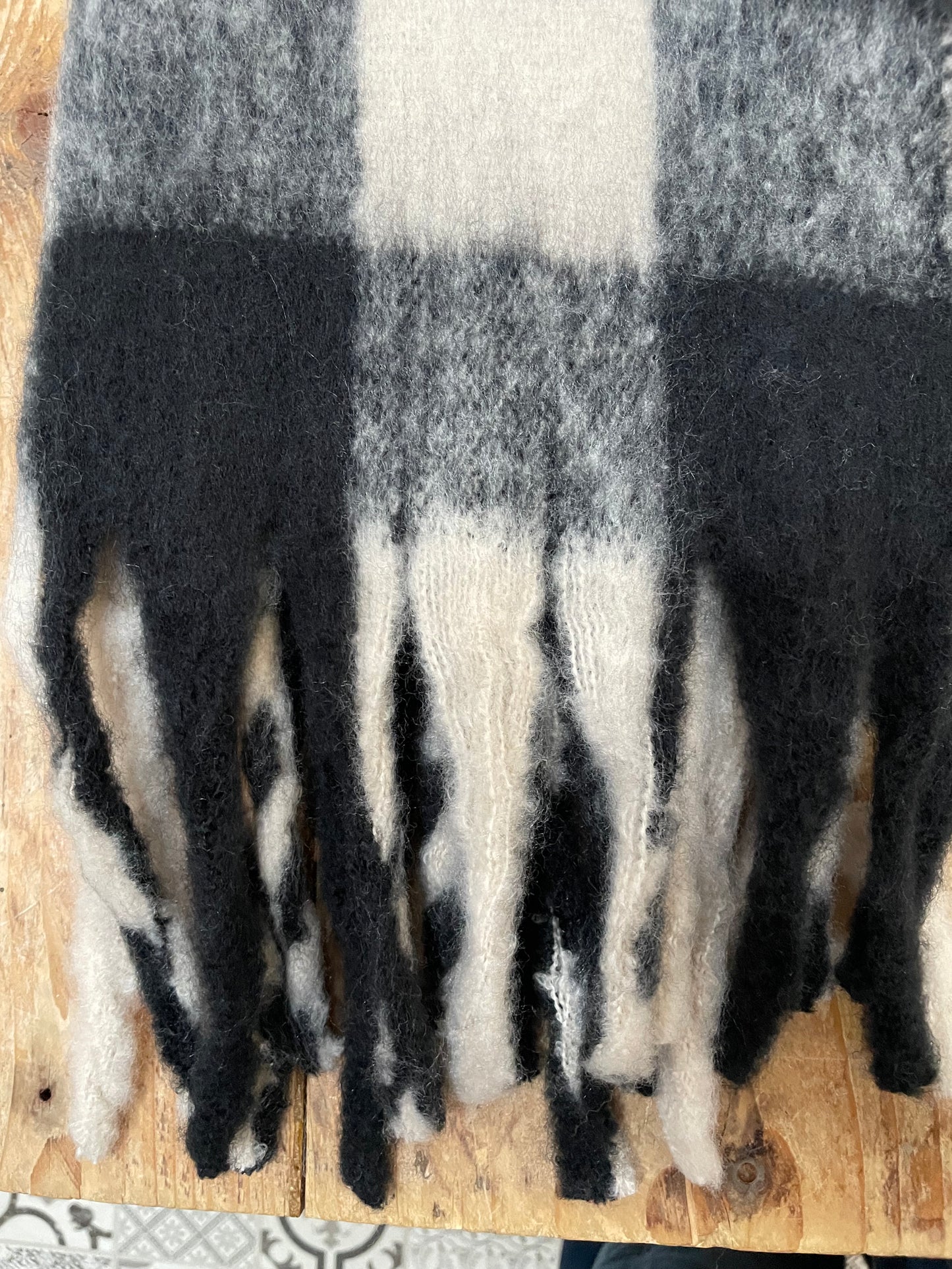 sjaal blok zwart/creme xxl