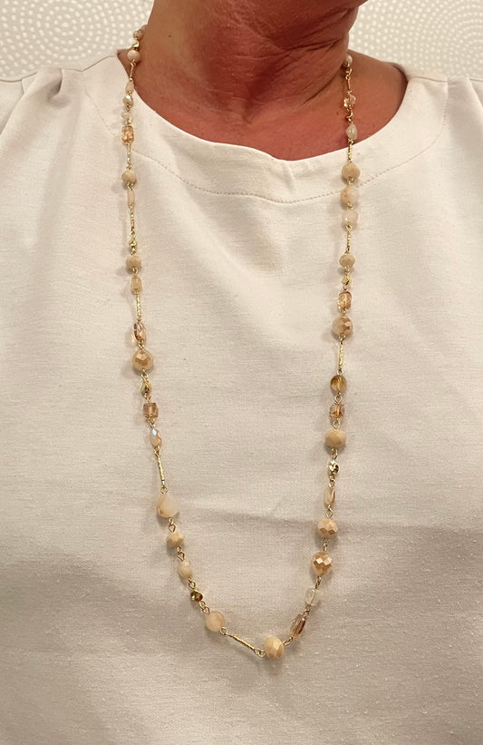 Ketting goud/creme/beige schakels lang