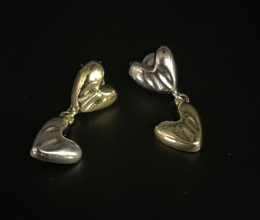 Hart dangle oorbellen goud/zilver 3 x 1