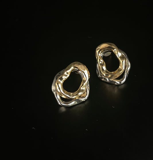 Dubbel oorbellen goud/zilver kleur 1,9 x 1,4 cm